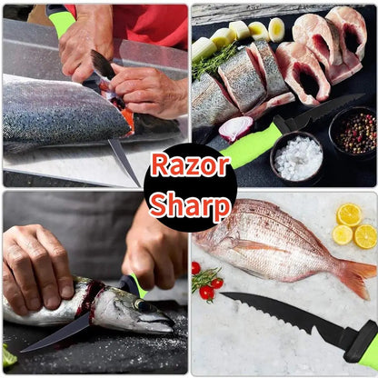 Non-stick knife for meat and fish.