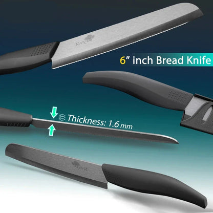 Serrated ceramic knife in several sizes for bread and toast