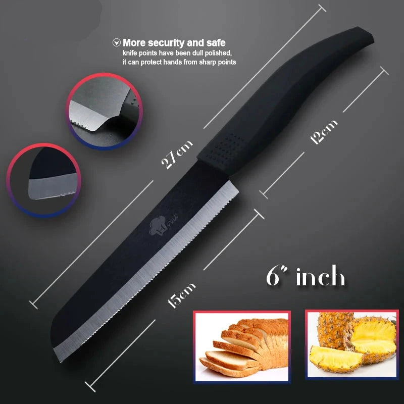 Serrated ceramic knife in several sizes for bread and toast