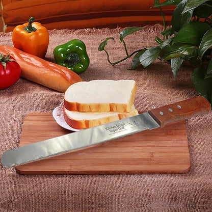 Stainless steel cake cutting knife with wooden handle