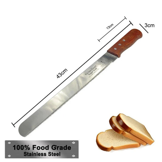 Stainless steel cake cutting knife with wooden handle