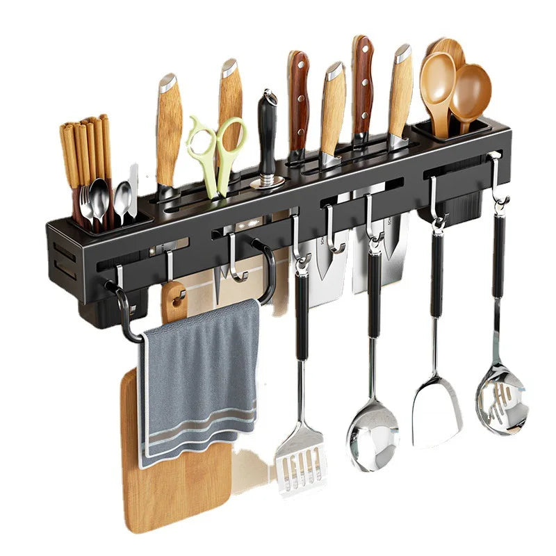 Wall-mounted stainless steel knife and kitchen utensil holder