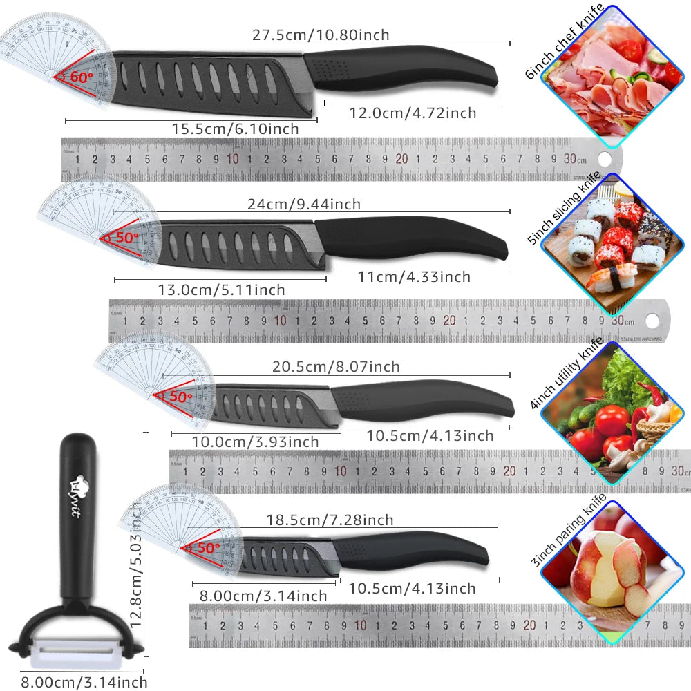 Serrated ceramic knife in several sizes for bread and toast