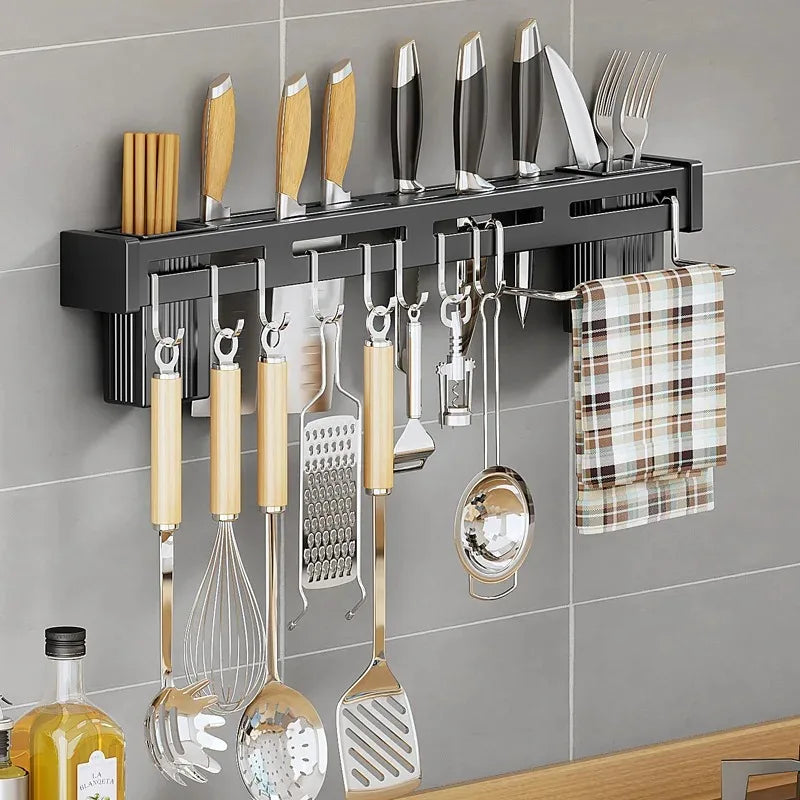 Wall-mounted stainless steel knife and kitchen utensil holder