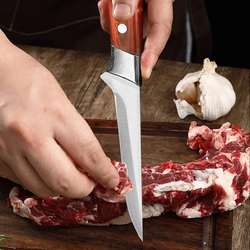 Meat knife with sheath for kitchen and camping