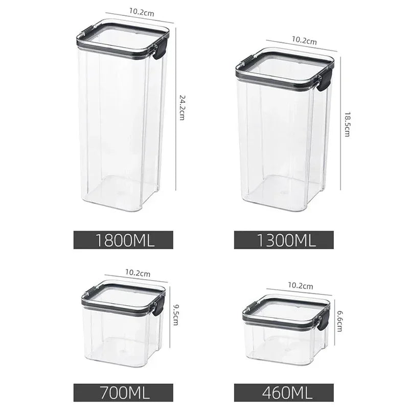 A set of containers of different sizes for storing kitchen supplies.