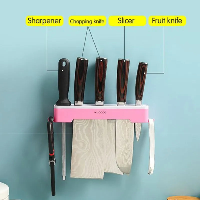 Wall mounted multi-functional kitchen knife holder