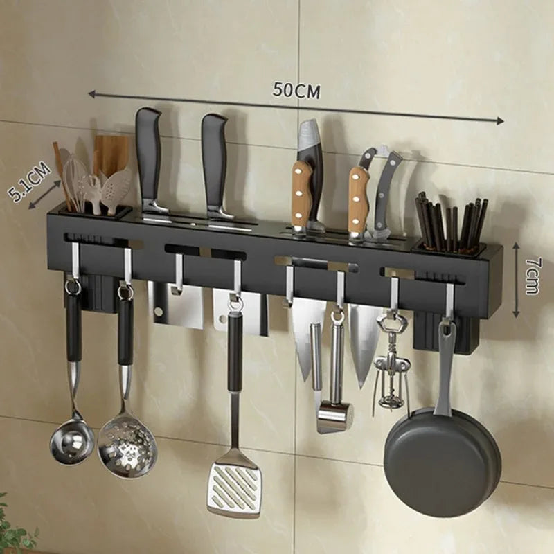 Wall-mounted stainless steel knife and kitchen utensil holder