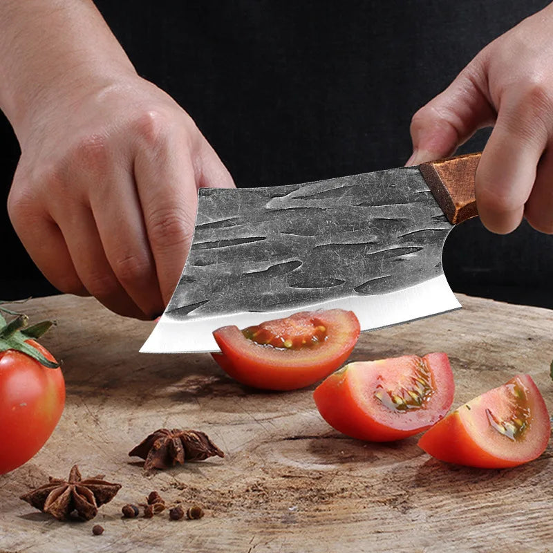 A knife with a wooden handle for bones, meat and other uses