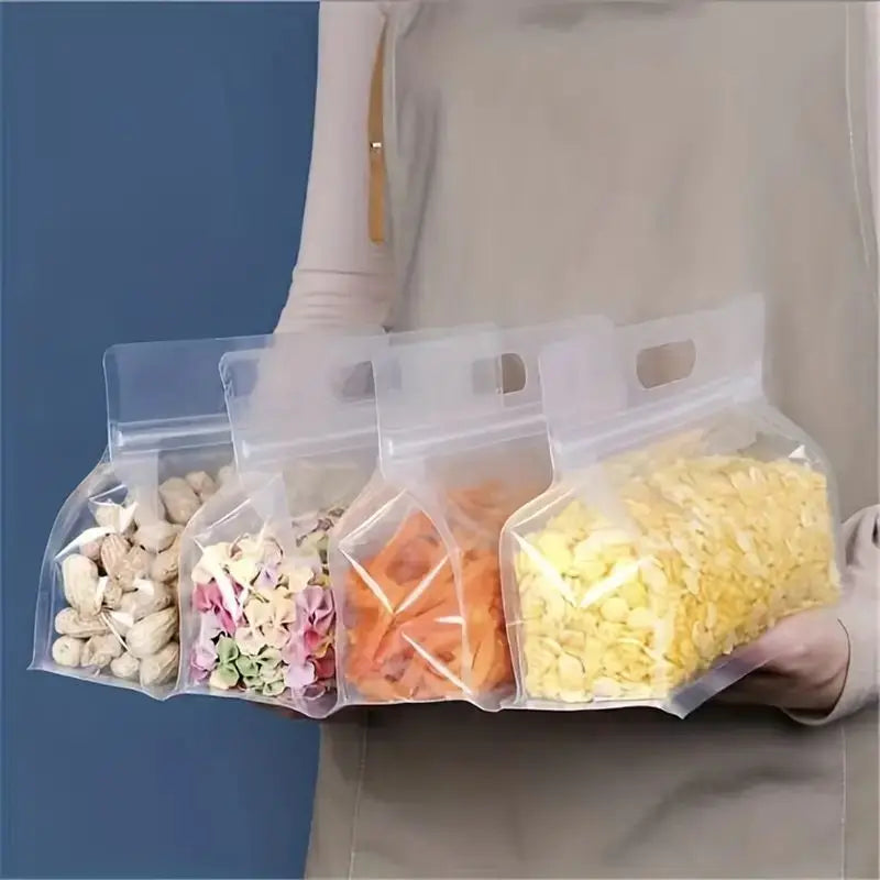 Reusable leak proof food storage bags for grain pantry