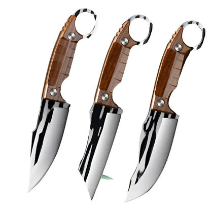 Multi-use stainless steel camping knife.