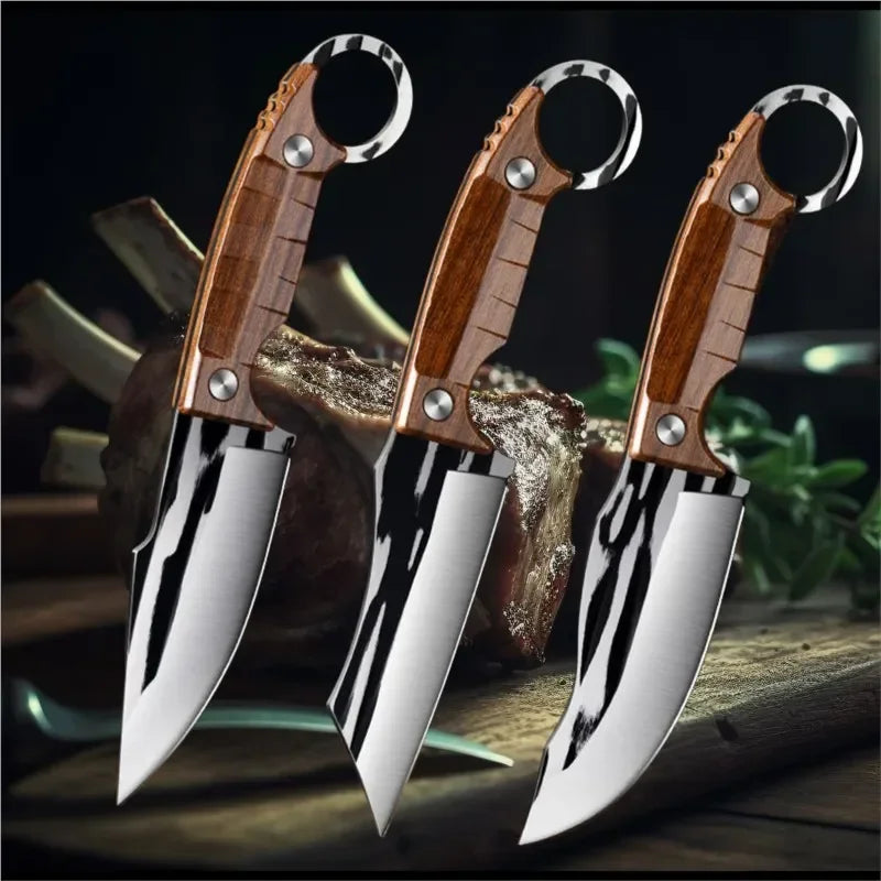 Multi-use stainless steel camping knife.