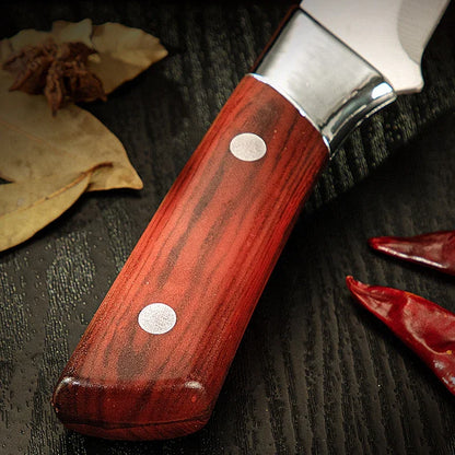 Meat knife with sheath for kitchen and camping