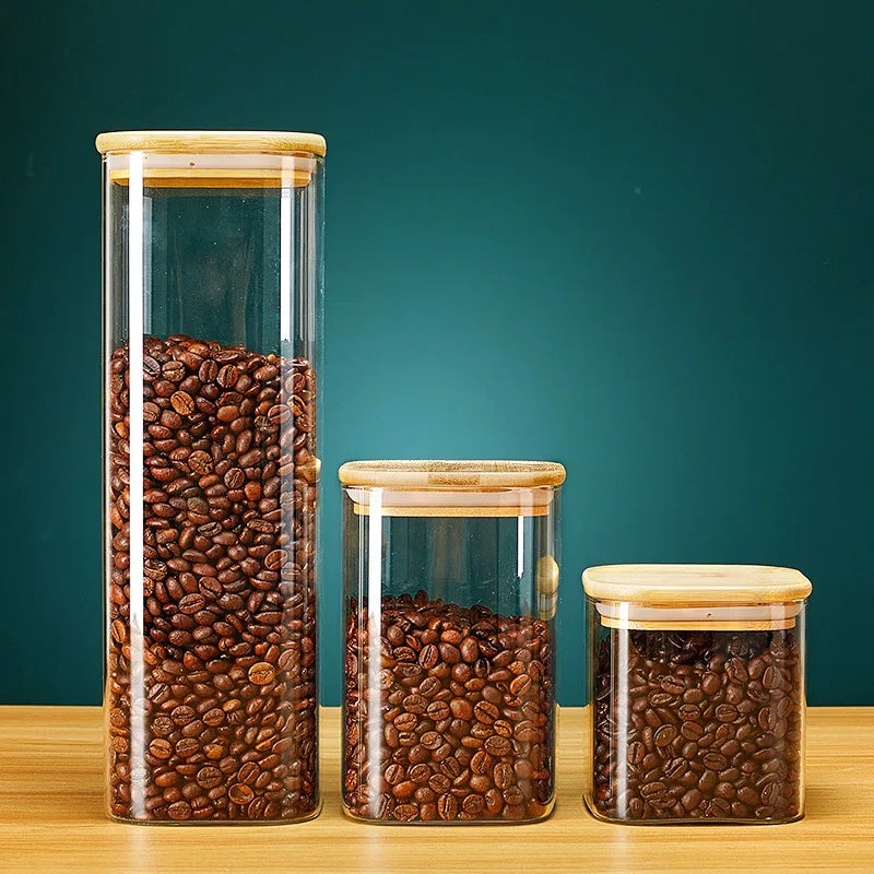 Premium glass containers with bamboo lid for grains