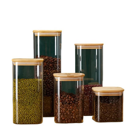 Premium glass containers with bamboo lid for grains