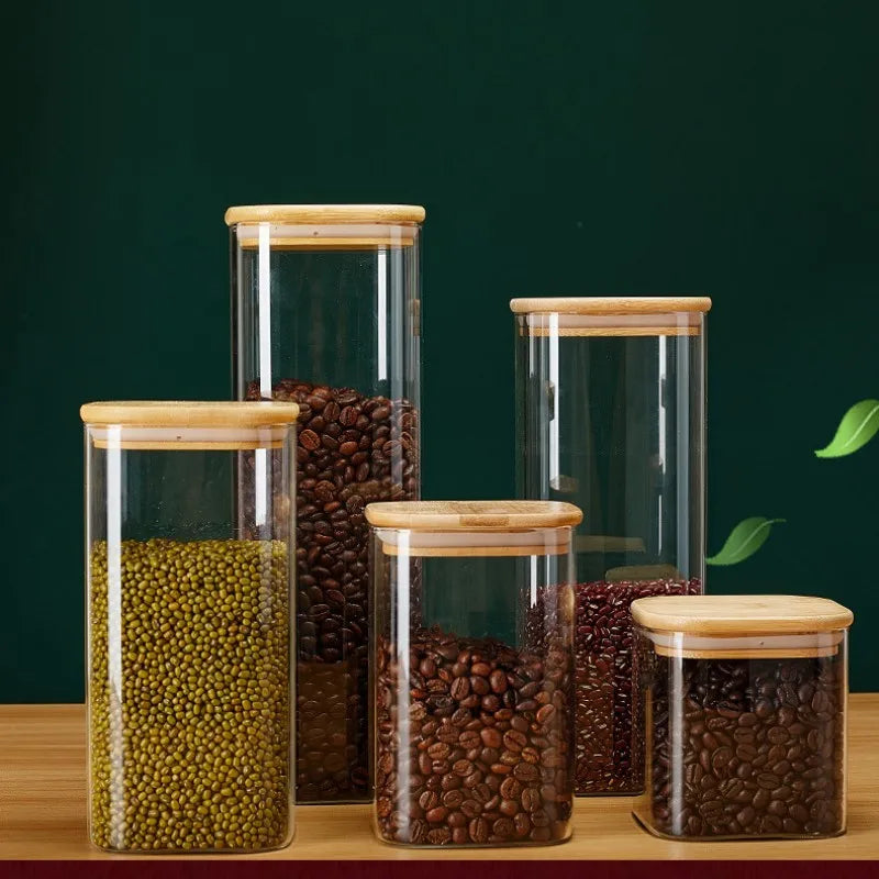 Premium glass containers with bamboo lid for grains