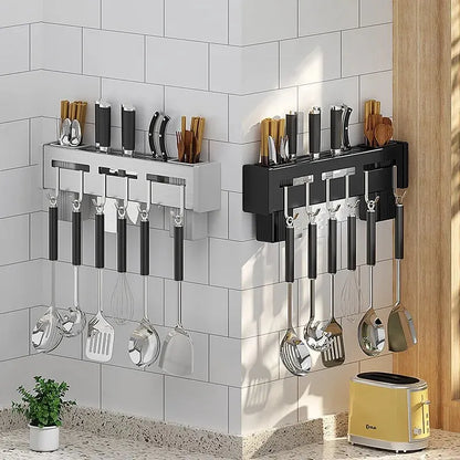 Wall-mounted stainless steel knife and kitchen utensil holder