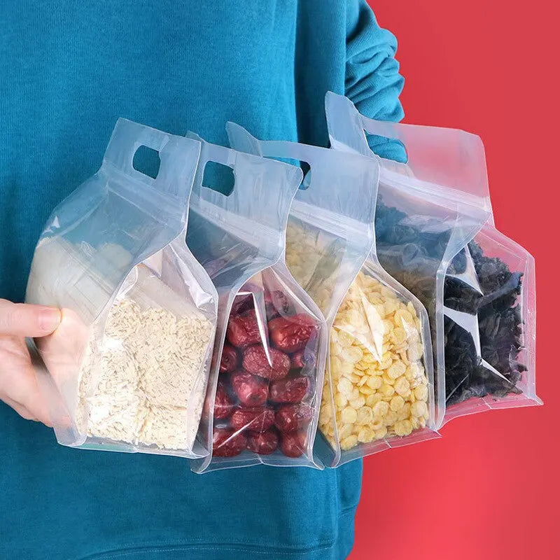 Reusable leak proof food storage bags for grain pantry