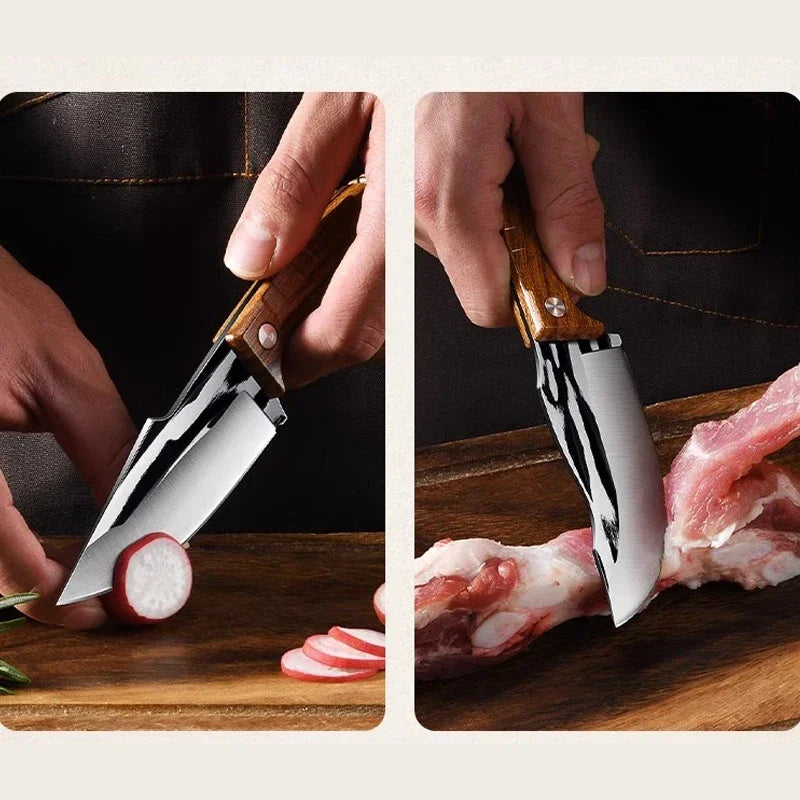 Multi-use stainless steel camping knife.