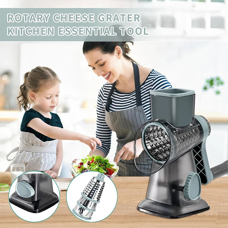 Multi-purpose rotary cheese and vegetable grater