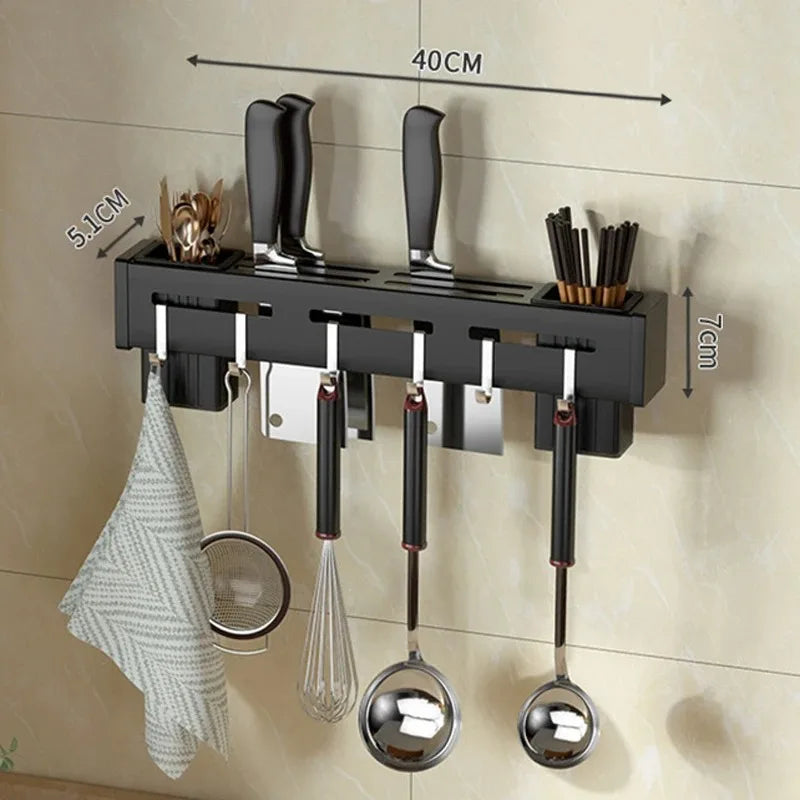 Wall-mounted stainless steel knife and kitchen utensil holder