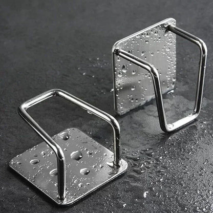 Stainless steel self-adhesive shelves.