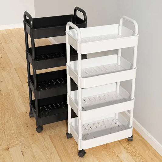 Multi-layer plastic shelves on wheels