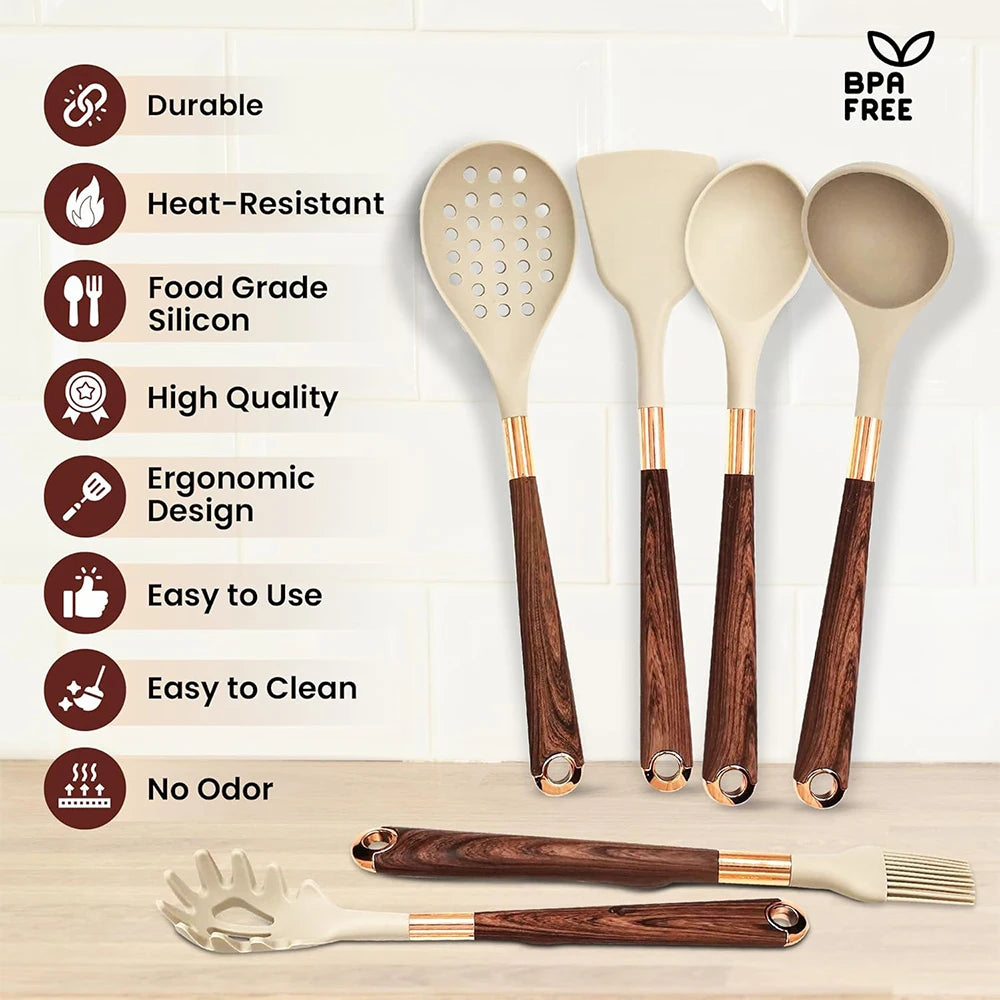 Cooking utensils made of heat-resistant silicone with a special holder