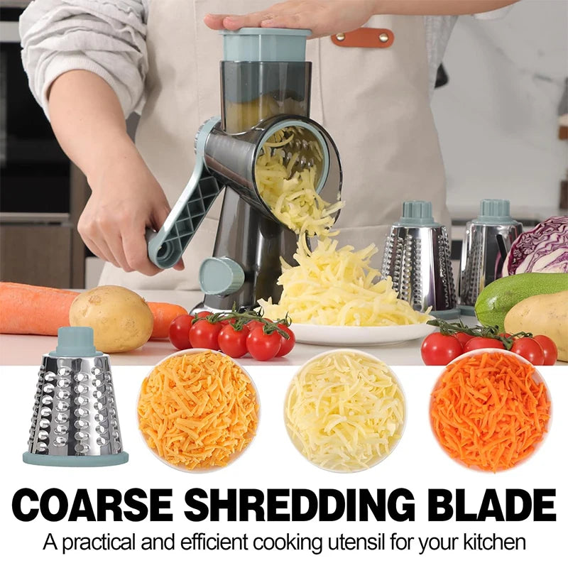 Multi-purpose rotary cheese and vegetable grater