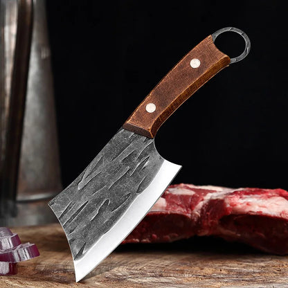 A knife with a wooden handle for bones, meat and other uses