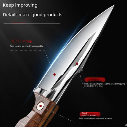 Multi-use stainless steel camping knife.