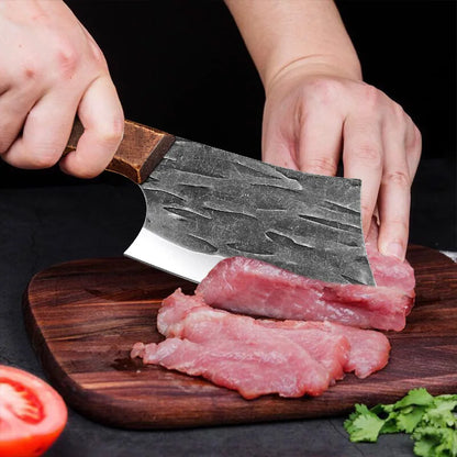 A knife with a wooden handle for bones, meat and other uses